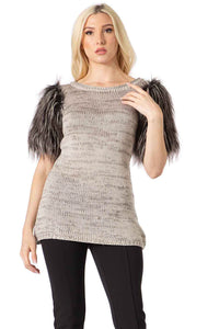 Feather Sleeve Knit Sweater