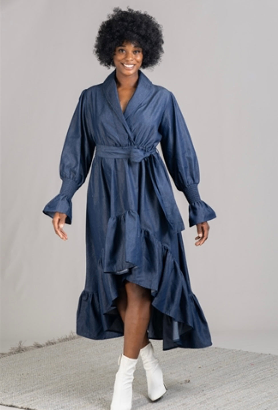 KaraChic  High-low Wrap Denim Dress